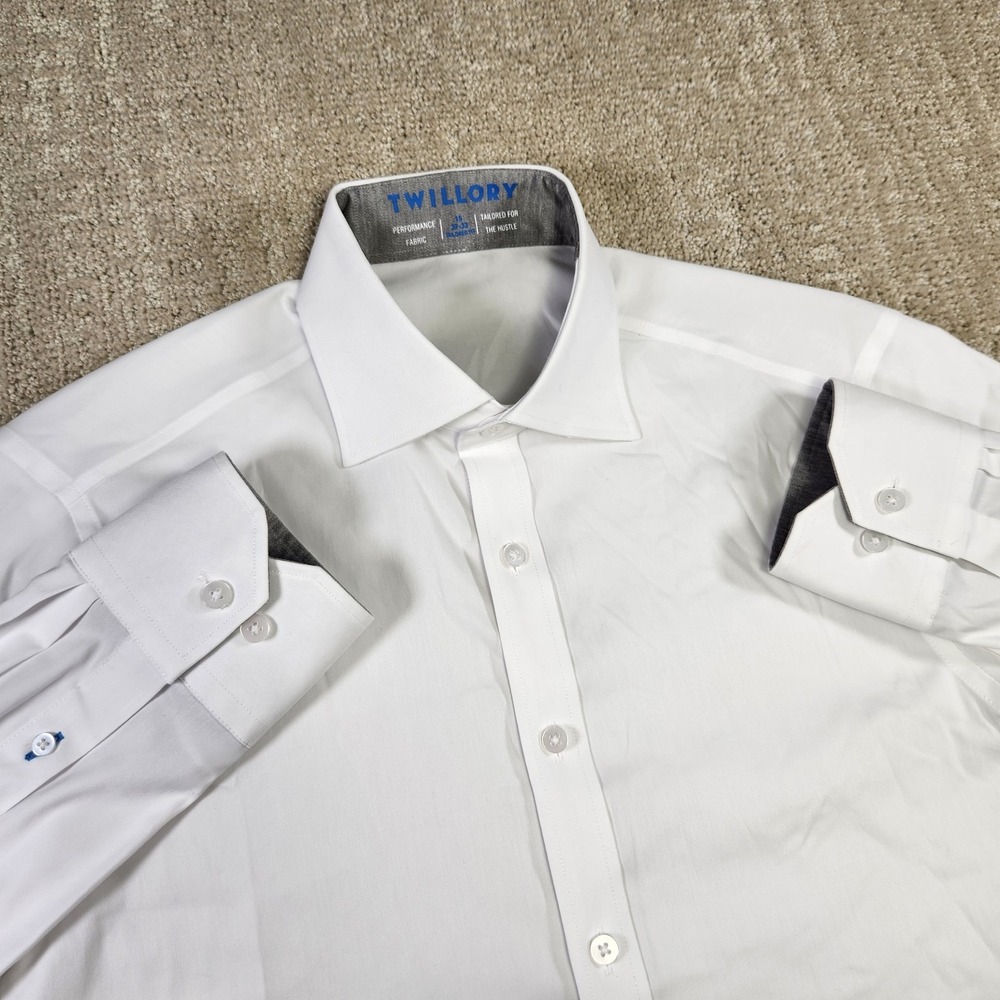 Twillory Shirt Men 15 Tailored Fit Performance Coolmax Button Up White Stretch